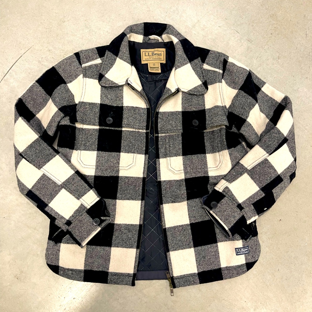 LL Bean Women's Black and White Plaid Maine Guide Zip Front Jac-Shirt